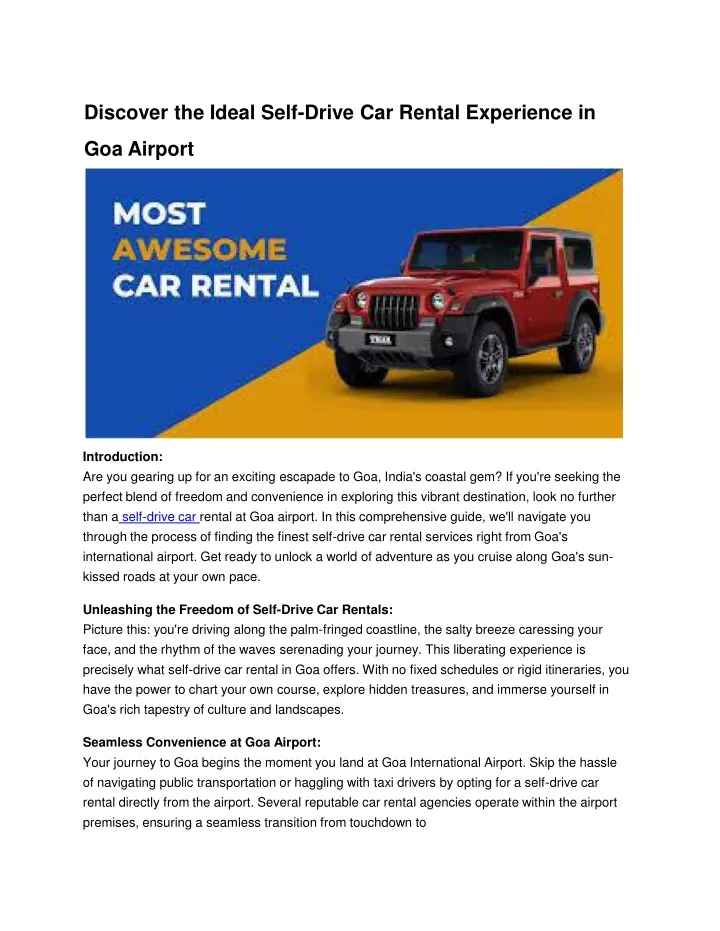discover the ideal self drive car rental