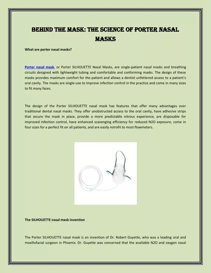 behind the mask the science of porter nasal