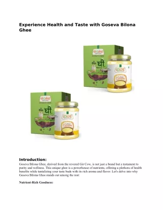 Experience Health and Taste with Goseva Bilona Ghee