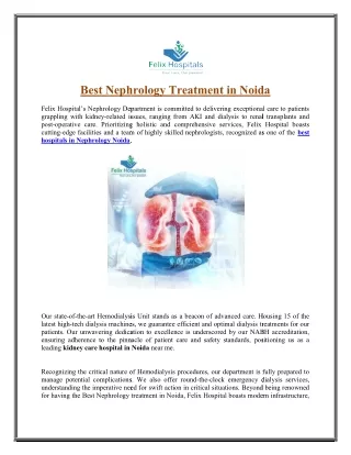 Best Nephrology Treatment in Noida