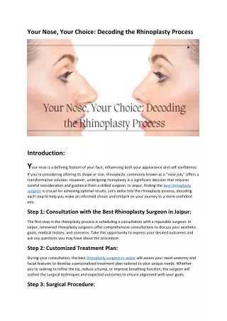 Your Nose, Your Choice: Decoding the Rhinoplasty Process