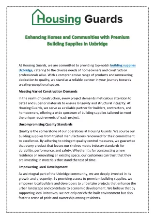 Enhancing Homes and Communities with Premium Building Supplies in Uxbridge