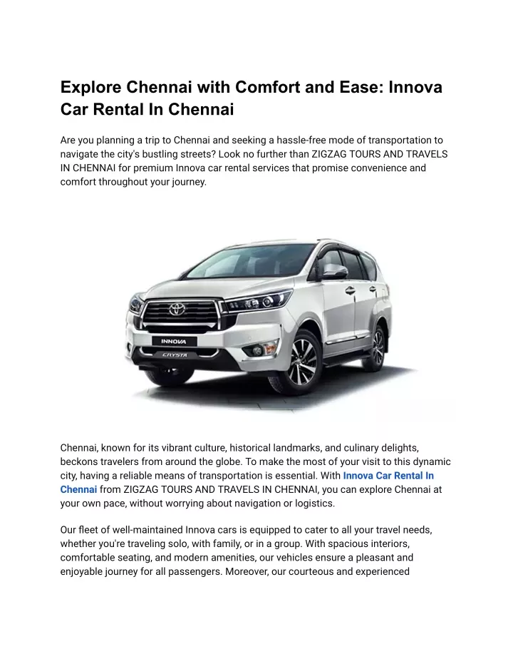 explore chennai with comfort and ease innova