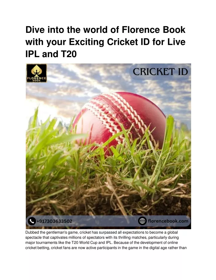dive into the world of florence book with your exciting cricket id for live ipl and t20