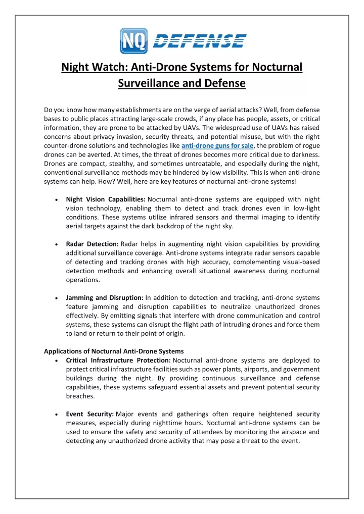 night watch anti drone systems for nocturnal