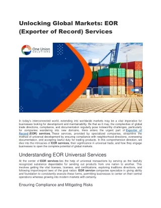 Unlocking Global Markets: EOR (Exporter of Record) Services