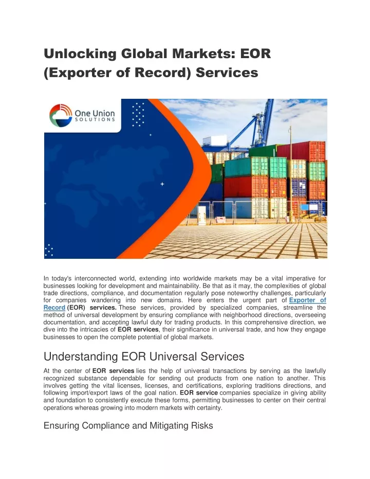 unlocking global markets eor exporter of record