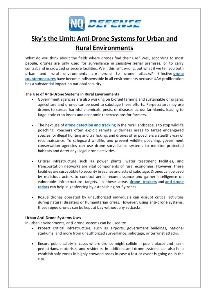 sky s the limit anti drone systems for urban
