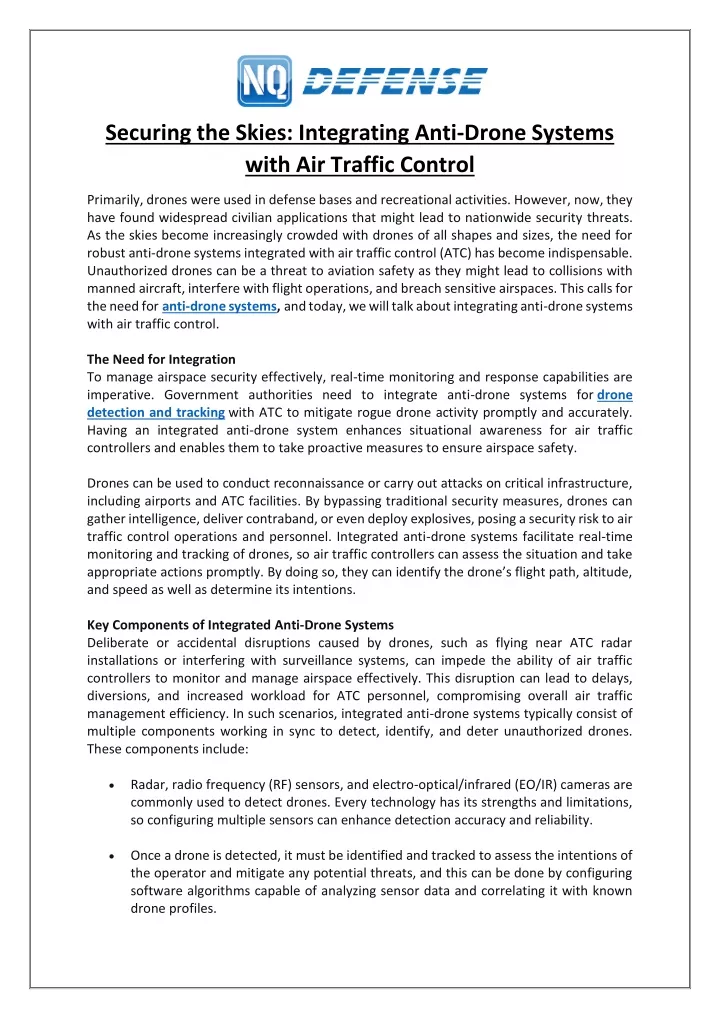 securing the skies integrating anti drone systems