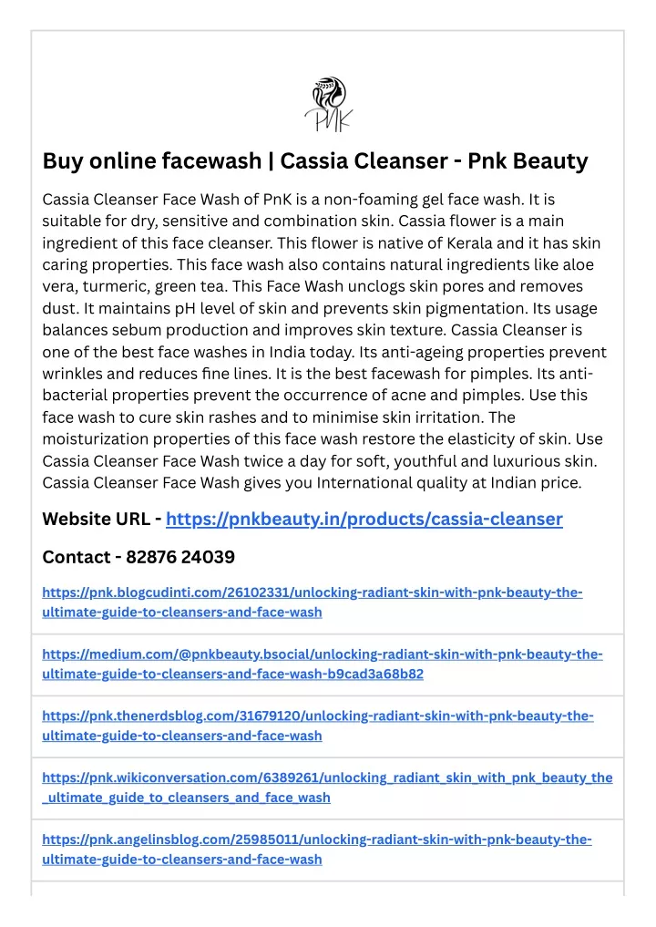 buy online facewash cassia cleanser pnk beauty