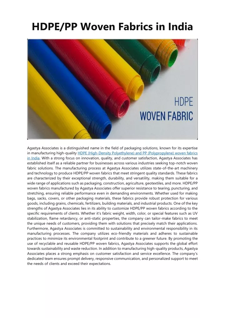 hdpe pp woven fabrics in india