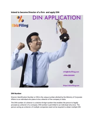 Intent to become Director of Firm and apply DIN
