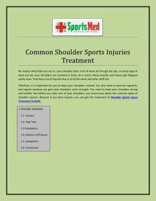 Common Shoulder Sports Injuries Treatment
