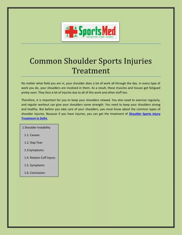 common shoulder sports injuries treatment