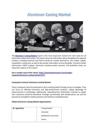 Shaping Tomorrow: Exploring Opportunities in the Aluminum Casting Market