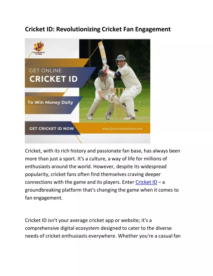 cricket id revolutionizing cricket fan engagement