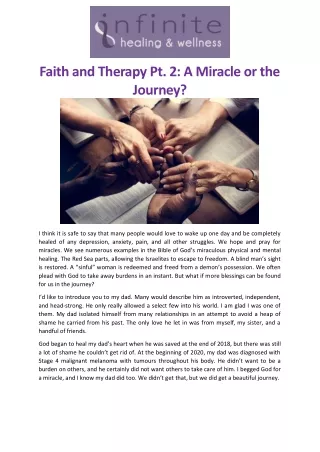 Faith and Therapy Pt. 2: A Miracle or the Journey?