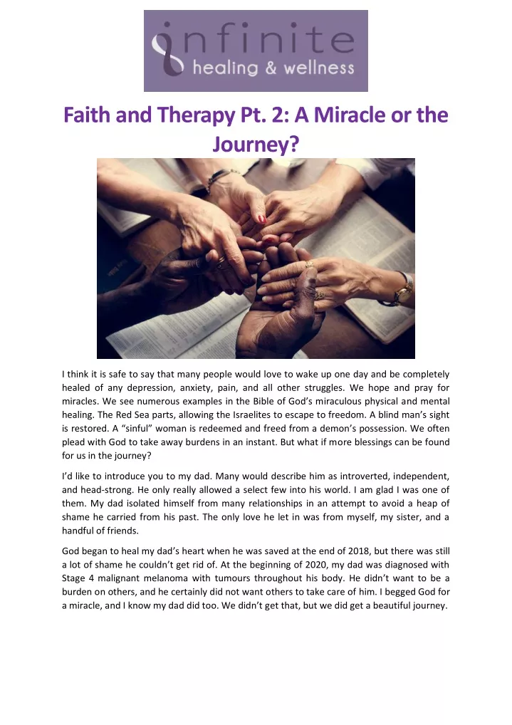 faith and therapy pt 2 a miracle or the journey