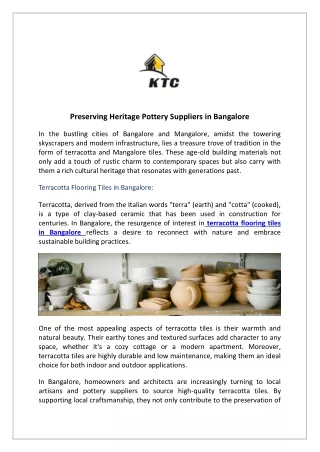 Preserving Heritage Pottery Suppliers in Bangalore