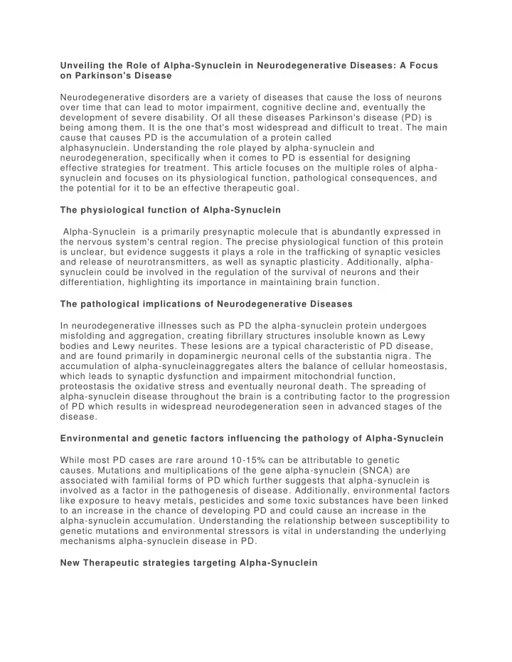 unveiling the role of alpha synuclein