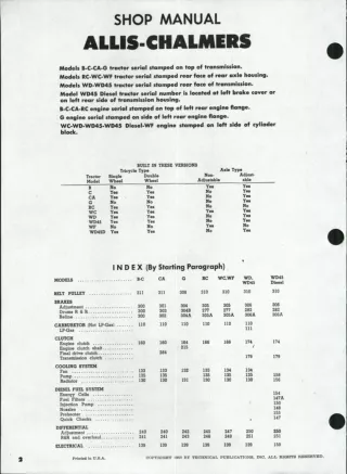 Allis Chalmers Models G Diesel Tractor Service Repair Manual