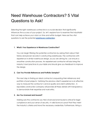 Need Warehouse Contractors? 5 Vital Questions to Ask!