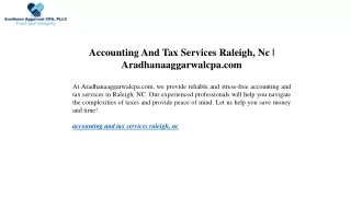 Accounting And Tax Services Raleigh, Nc Aradhanaaggarwalcpa.com