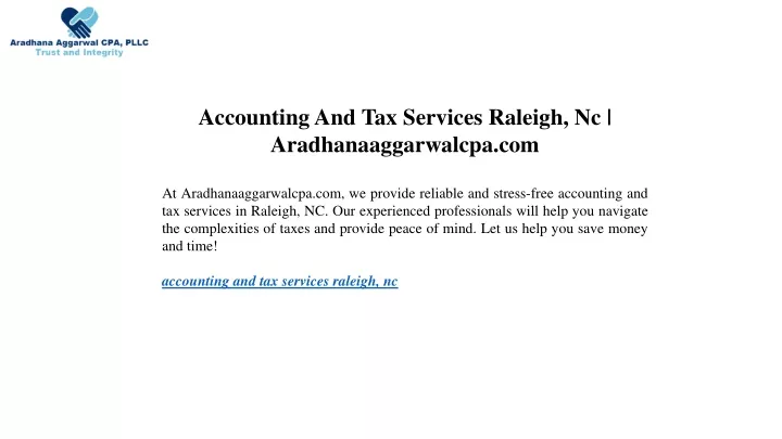 accounting and tax services raleigh