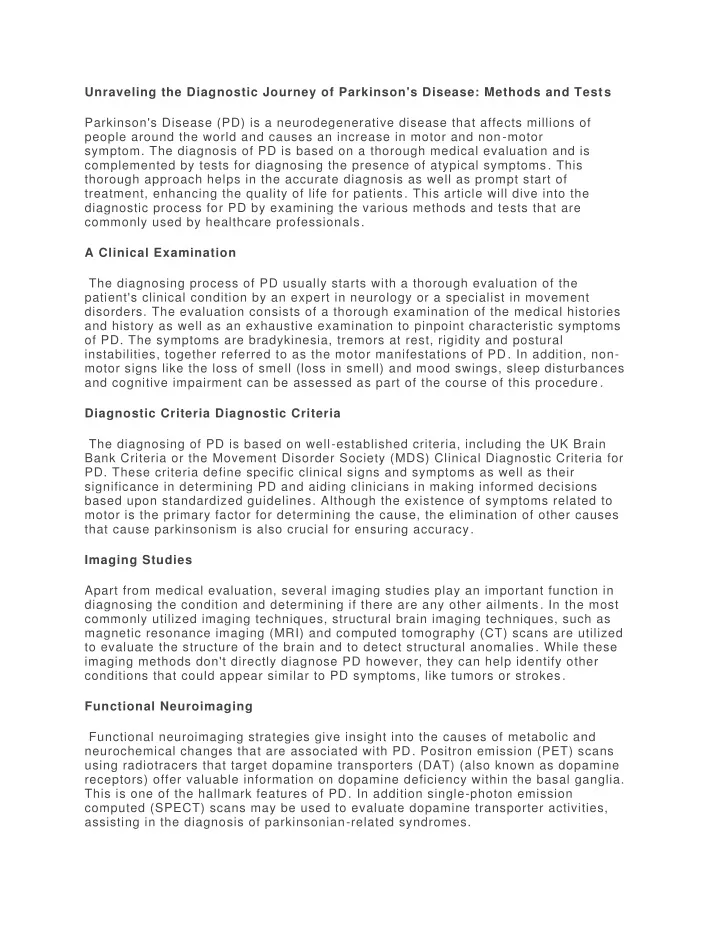 unraveling the diagnostic journey of parkinson