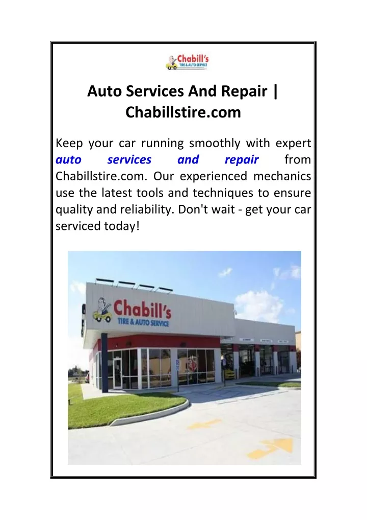 auto services and repair chabillstire com