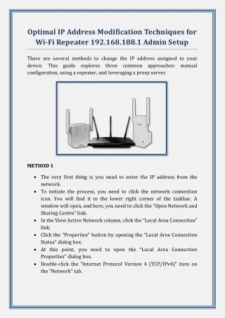 Optimal IP Address Modification Techniques for Wi-Fi Repeater 192.168.188.1 Admi