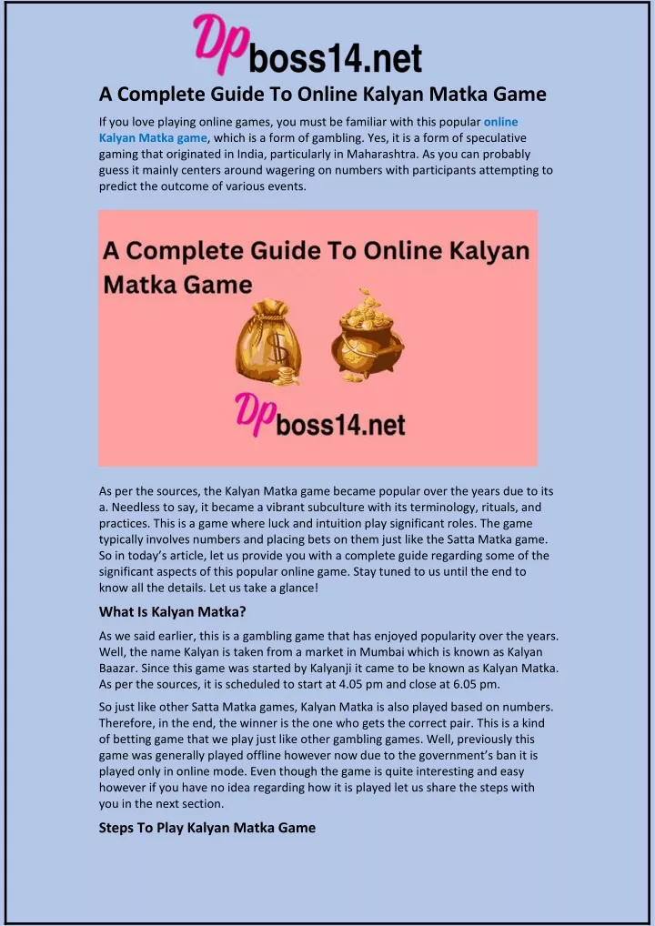 a complete guide to online kalyan matka game