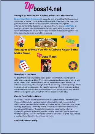 strategies to help you win a dpboss kalyan satta