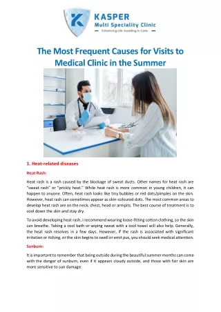 The Most Frequent Causes for Visits to Medical Clinic in the Summer