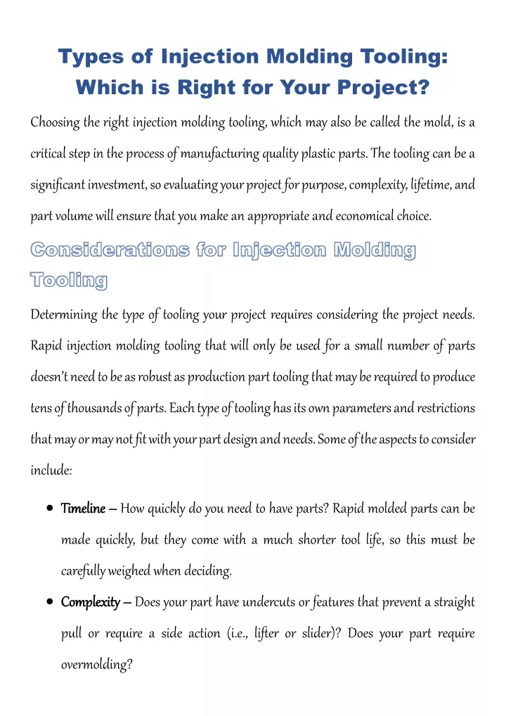 types of injection molding tooling which is right