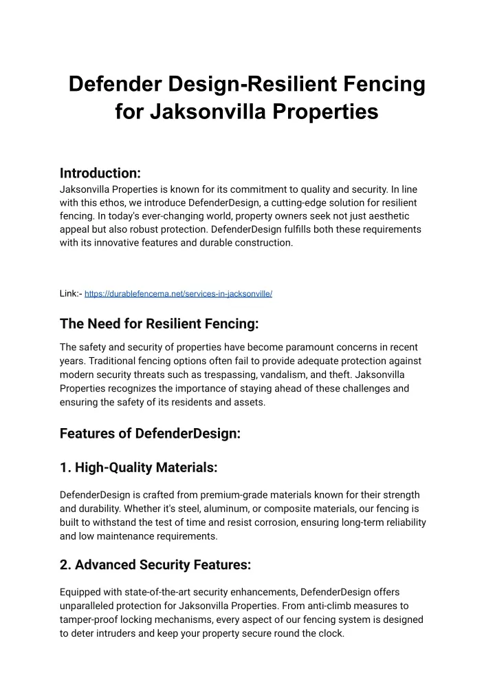 defender design resilient fencing for jaksonvilla