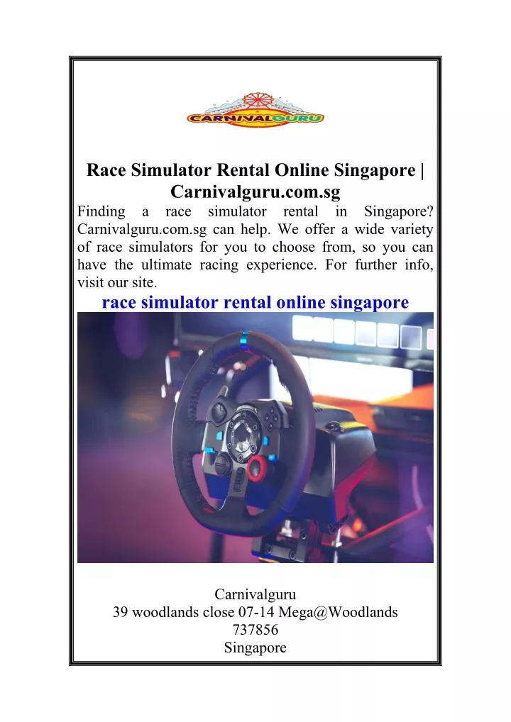 race simulator rental online singapore