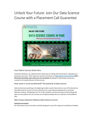 Unlock Your Future Join Our Data Science Course with a Placement Call Guarantee