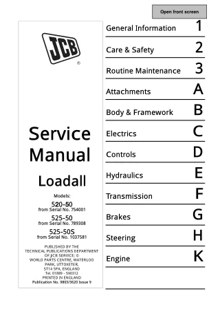 JCB 520 Telescopic Handler Service Repair Manual