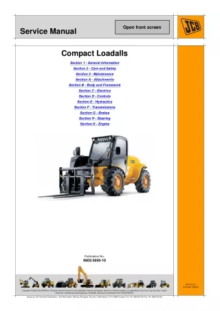 JCB 520-40 Telescopic Handler Service Repair Manual SN1012000 Onwards