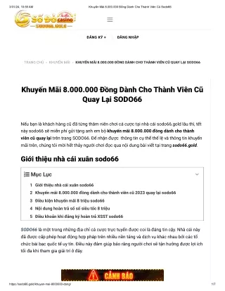 Khuyến Mãi 8.000.000 Đồng Dành Cho Thành Viên Cũ Sodo66