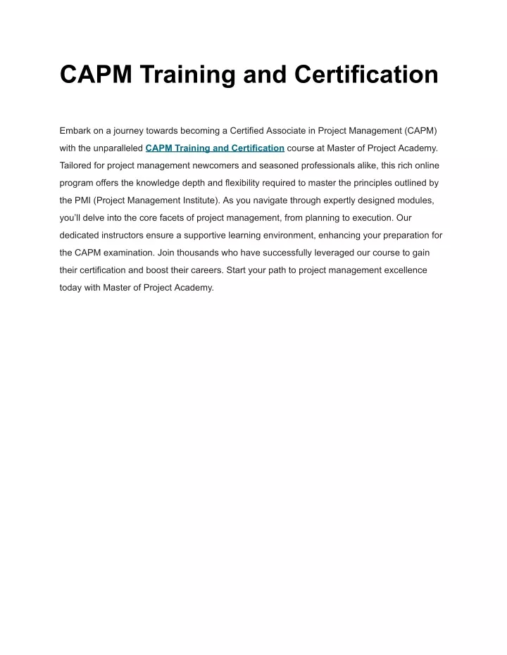 capm training and certification