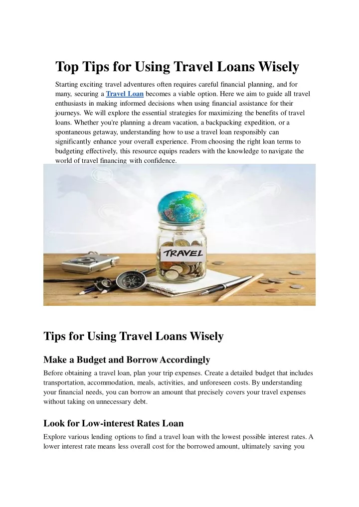 top tips for using travel loans wisely