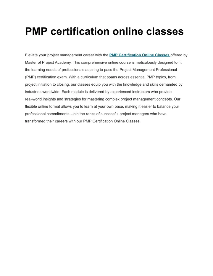 pmp certification online classes