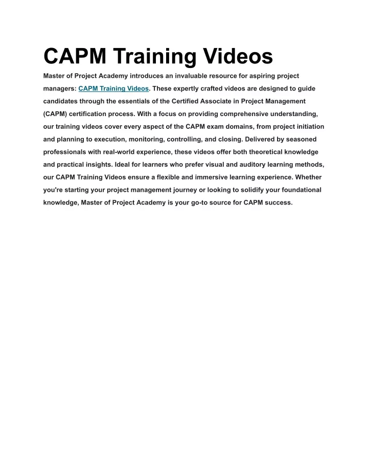 capm training videos