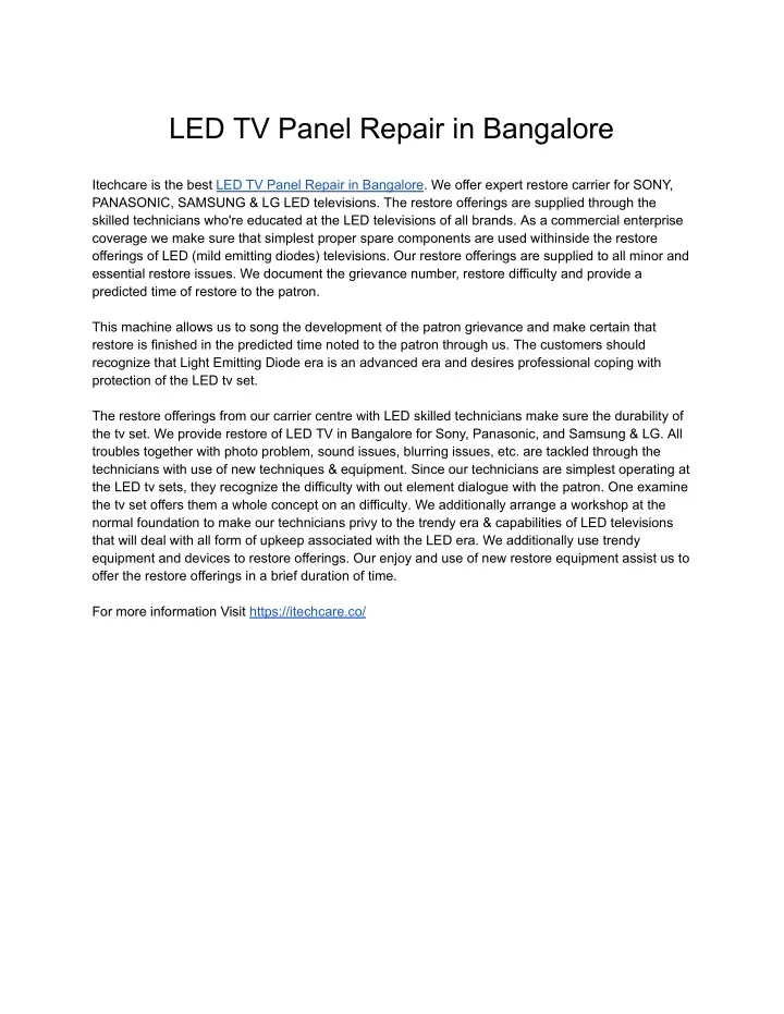 led tv panel repair in bangalore