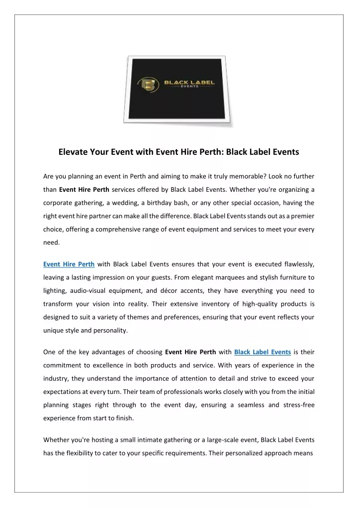 elevate your event with event hire perth black