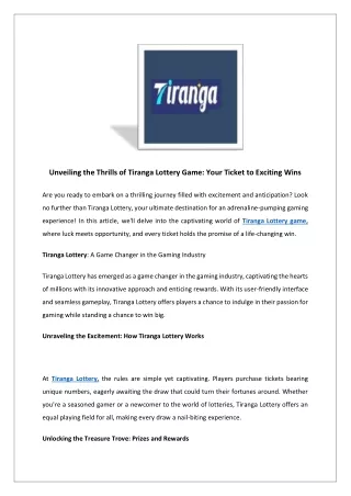Unveiling the Thrills of Tiranga Lottery Game