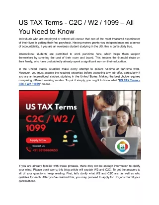 US TAX Terms - C2C _ W2 _ 1099 – All You Need to Know