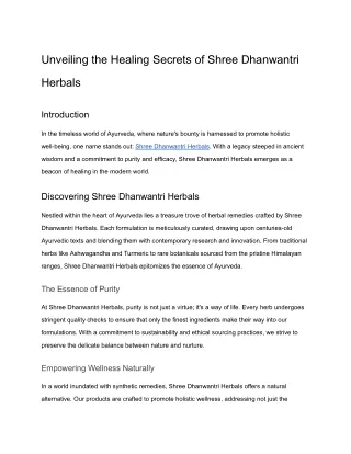 Unveiling the Healing Secrets of Shree Dhanwantri Herbals